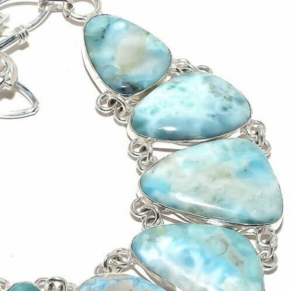 NEW - Caribbean Larimar Stone Sterling Adjustable Necklace - Picture 3 of 7